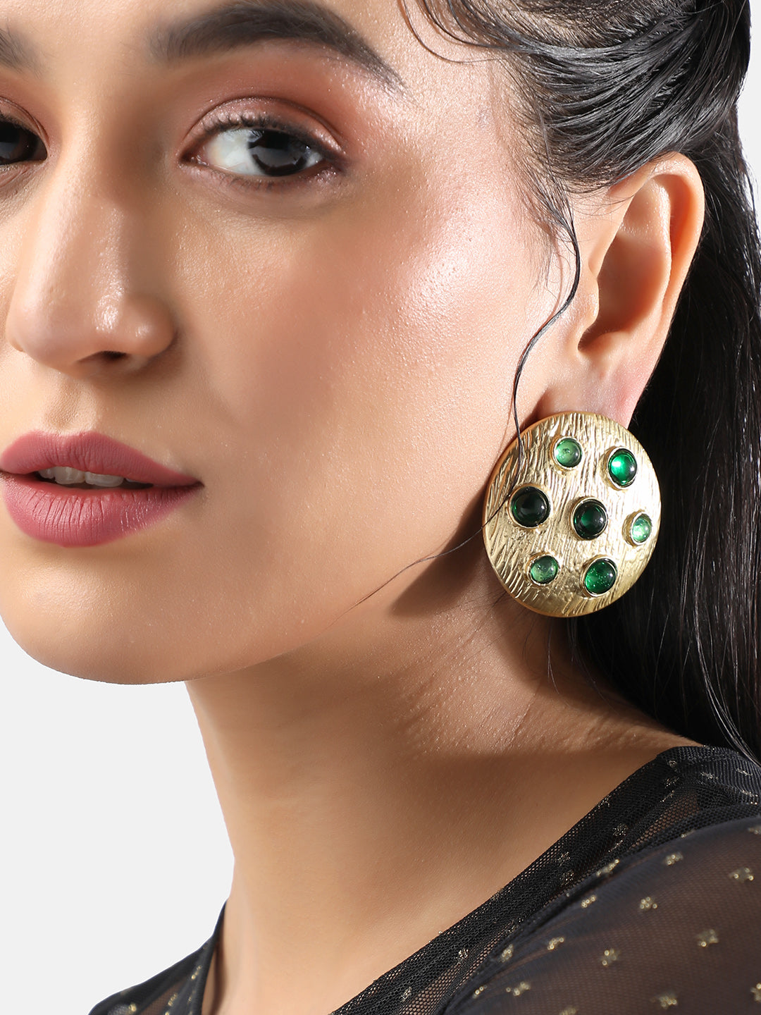 Women's Circular-Noble Statement Earrings - Antique Gold