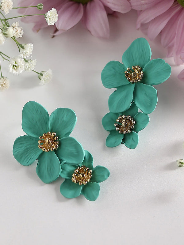 The Matte-Botanical Drop Earrings - Aqua Blue