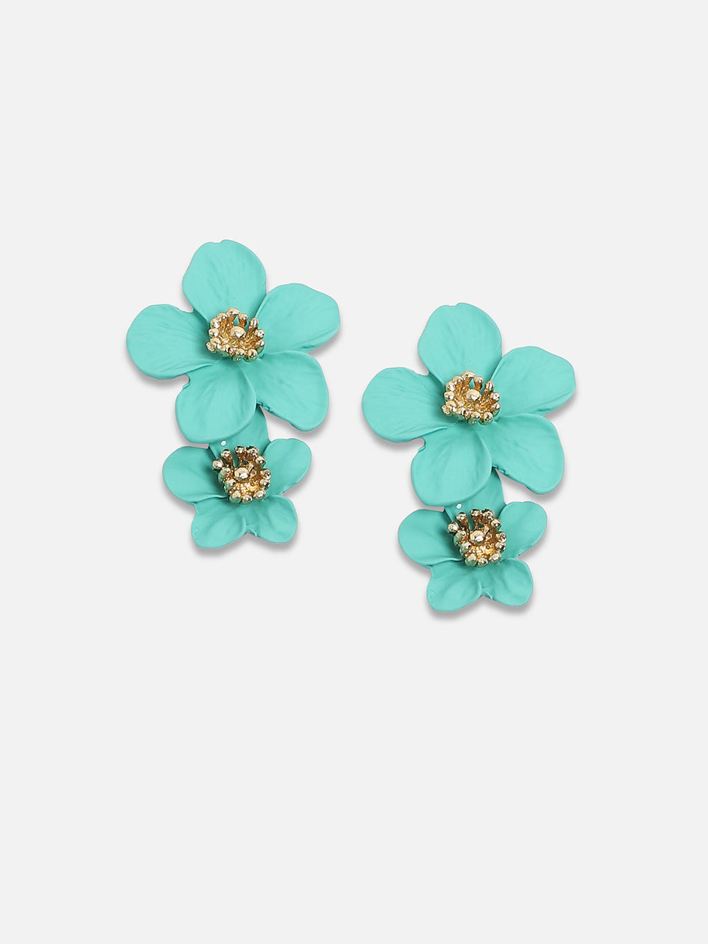 The Matte-Botanical Drop Earrings - Aqua Blue