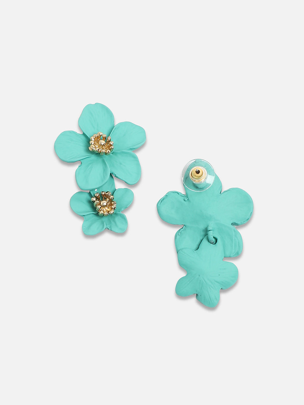The Matte-Botanical Drop Earrings - Aqua Blue