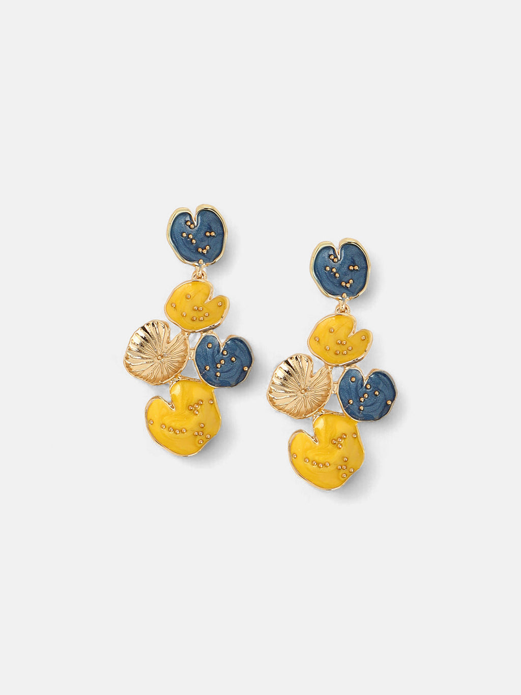 The Lilypad Drop Earrings - Lemon Yellow & Indigo Blue