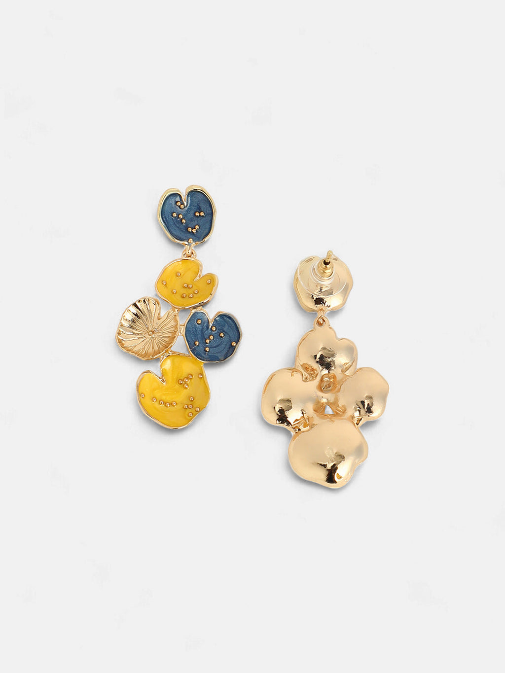 The Lilypad Drop Earrings - Lemon Yellow & Indigo Blue