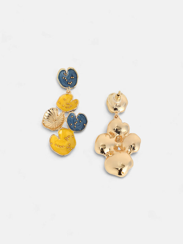 The Lilypad Drop Earrings - Lemon Yellow & Indigo Blue