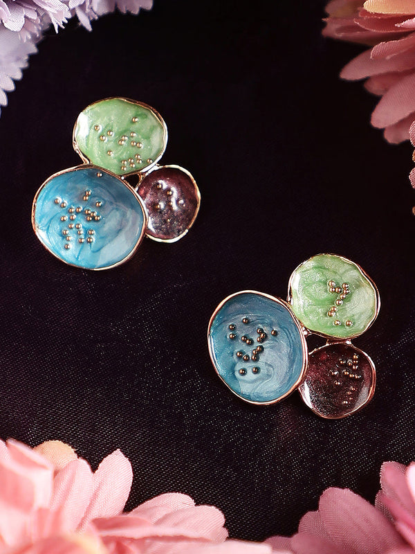 The Medium Lilypad Stud Earrings - Ocean Blue & Olive Green