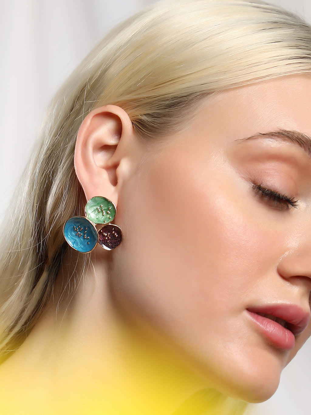 The Medium Lilypad Stud Earrings - Ocean Blue & Olive Green