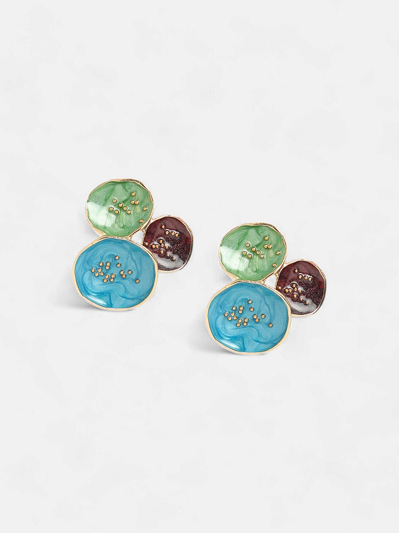 The Medium Lilypad Stud Earrings - Ocean Blue & Olive Green