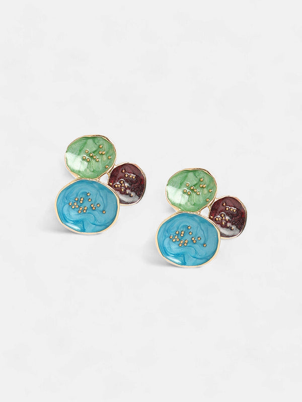The Medium Lilypad Stud Earrings - Ocean Blue & Olive Green