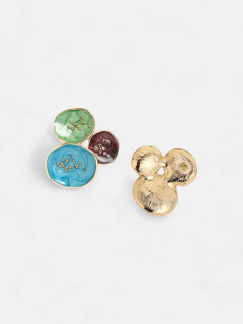 The Medium Lilypad Stud Earrings - Ocean Blue & Olive Green