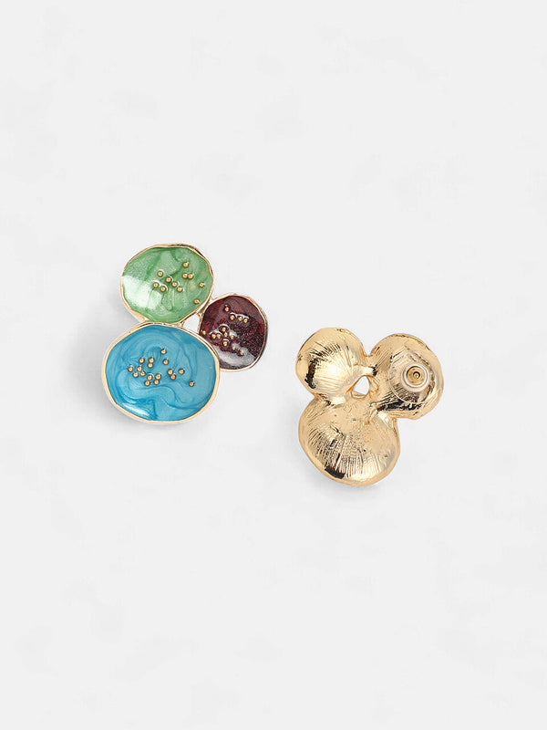 The Medium Lilypad Stud Earrings - Ocean Blue & Olive Green