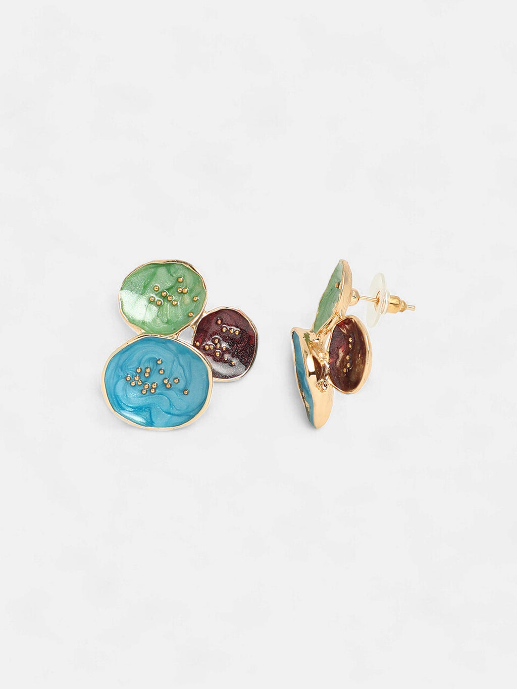 The Medium Lilypad Stud Earrings - Ocean Blue & Olive Green