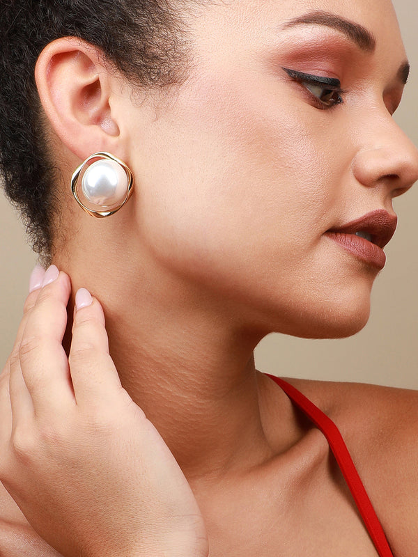 The Victorian-Pearl Stud Earrings - Pearl White