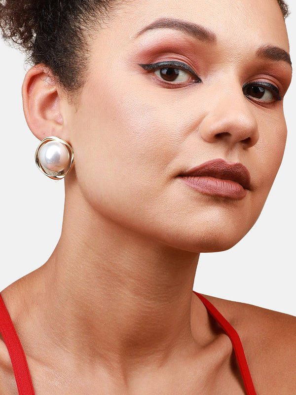 The Victorian-Pearl Stud Earrings - Pearl White