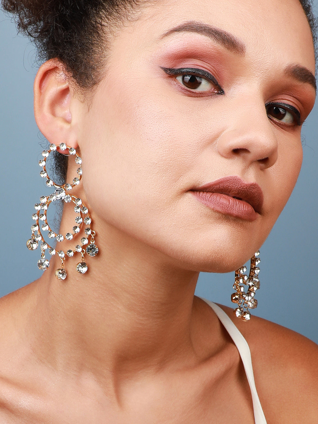The Circular-Bling Drop Earrings - Crystal Silver