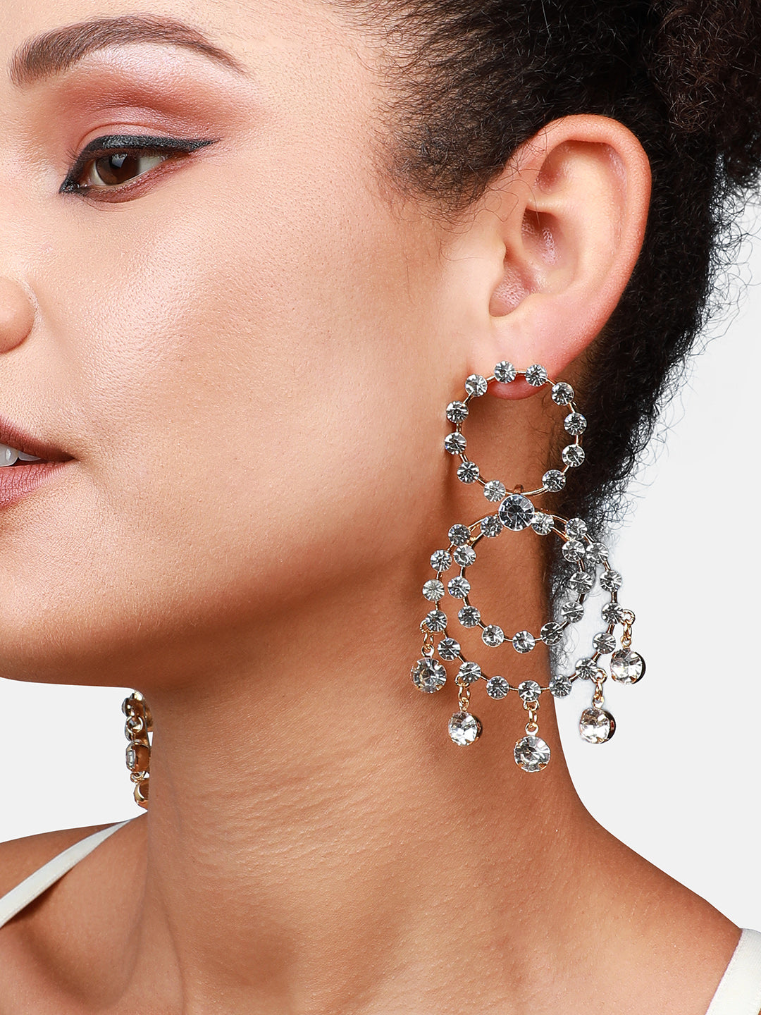 The Circular-Bling Drop Earrings - Crystal Silver