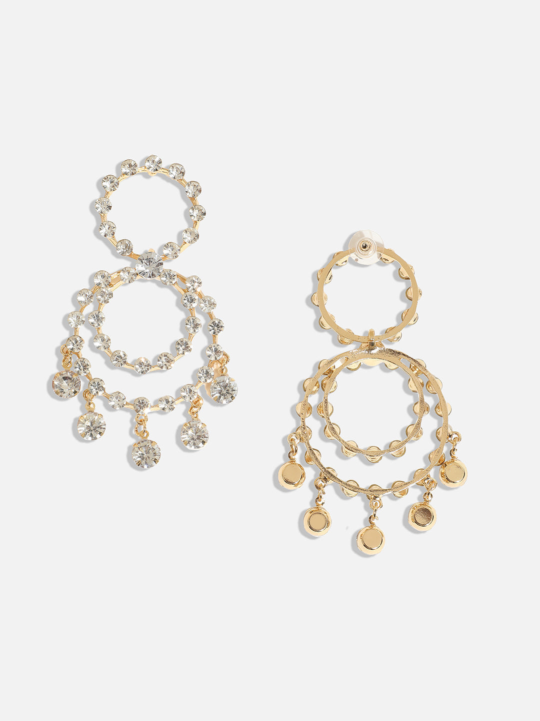 The Circular-Bling Drop Earrings - Crystal Silver