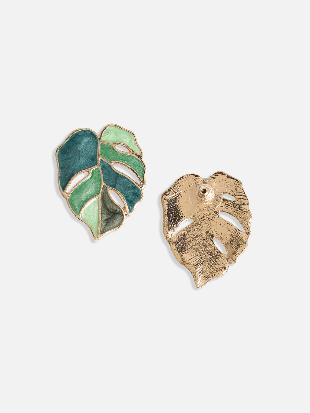 The Ombre-Enamel Leaf Stud Earrings - Forest Green