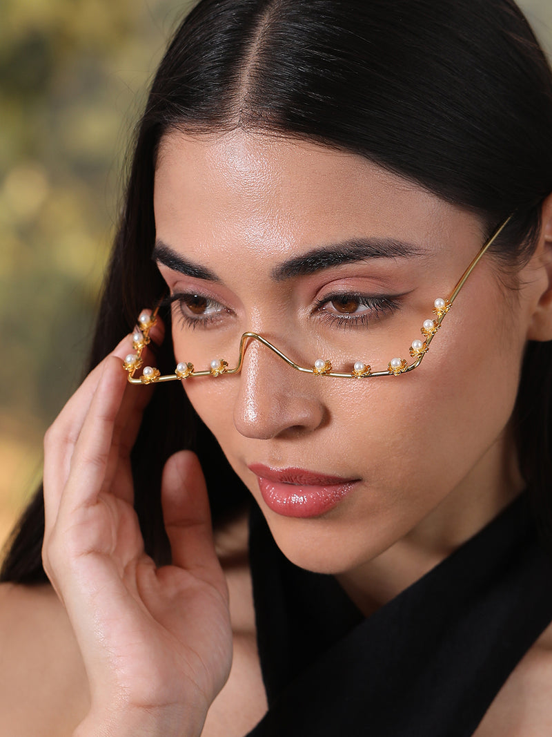 The Pearl Chain Sunglass - Gold Pearl