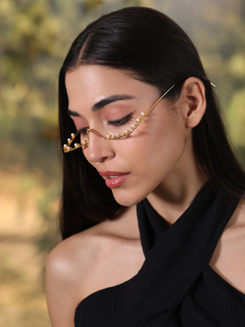 The Pearl Chain Sunglass - Gold Pearl