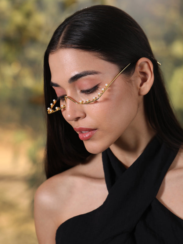The Pearl Chain Sunglass - Gold Pearl