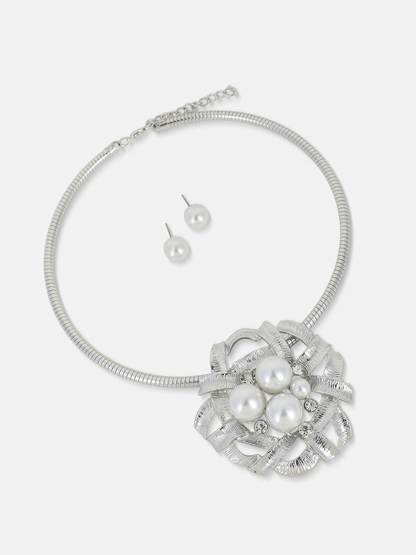 The Pearl Bloom Jewellery Set - Silver