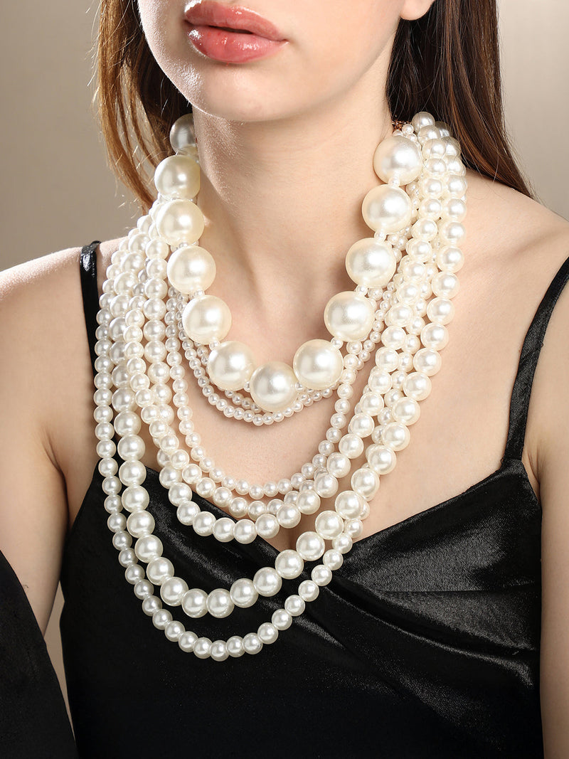 The Antoinette Multi-Layer Necklace - Pearl White