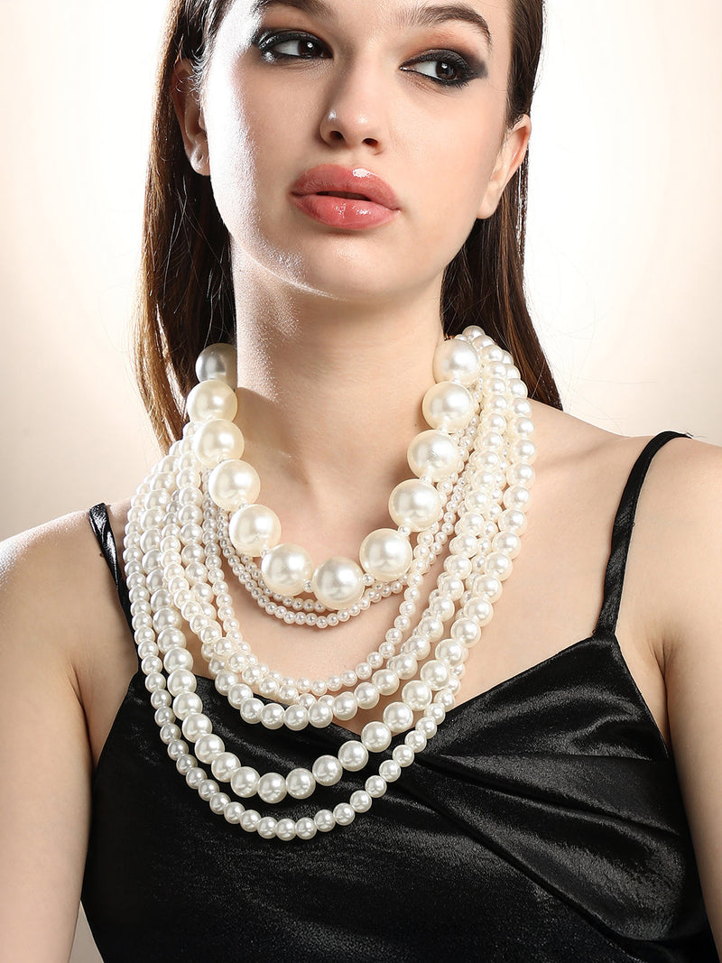 The Antoinette Multi-Layer Necklace - Pearl White