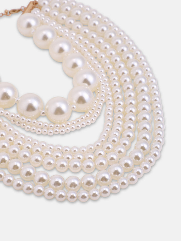 The Antoinette Multi-Layer Necklace - Pearl White