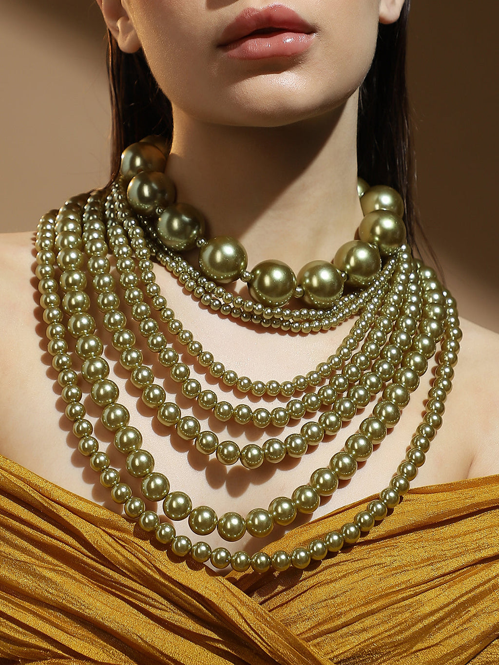 The Antoinette Multi-Layer Necklace - Olive Green