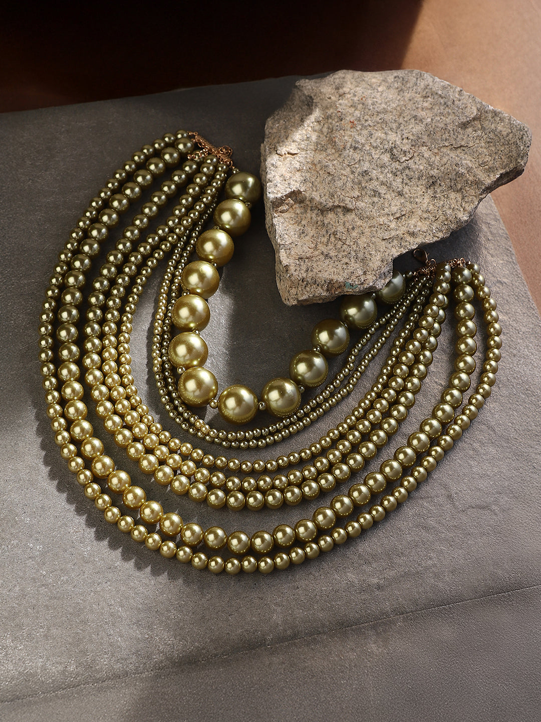 The Antoinette Multi-Layer Necklace - Olive Green