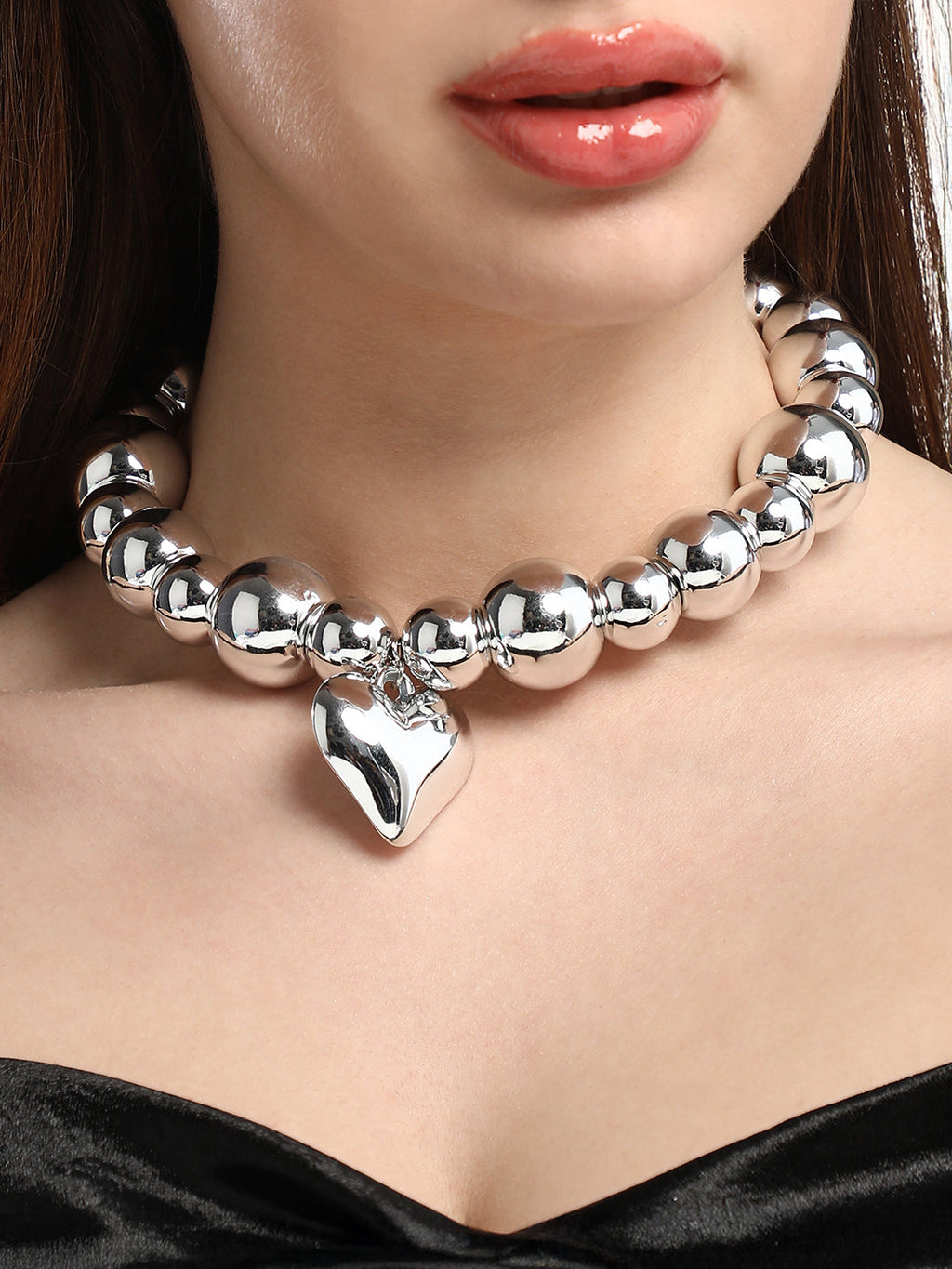 The Puffer-Cuoer Collar Necklace - Metallic Silver