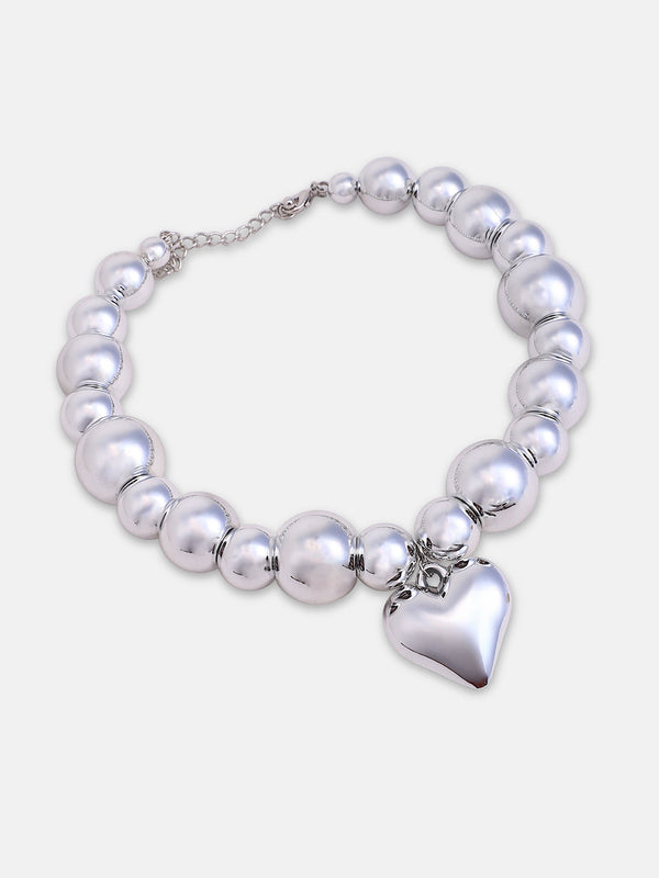 The Puffer-Cuoer Collar Necklace - Metallic Silver
