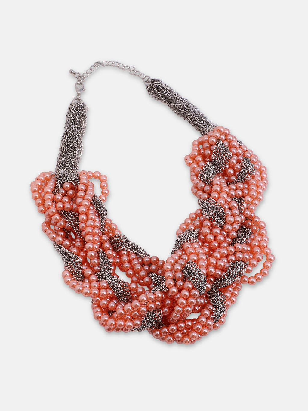 The Braided-Bead Statement Necklace - Peach Pink