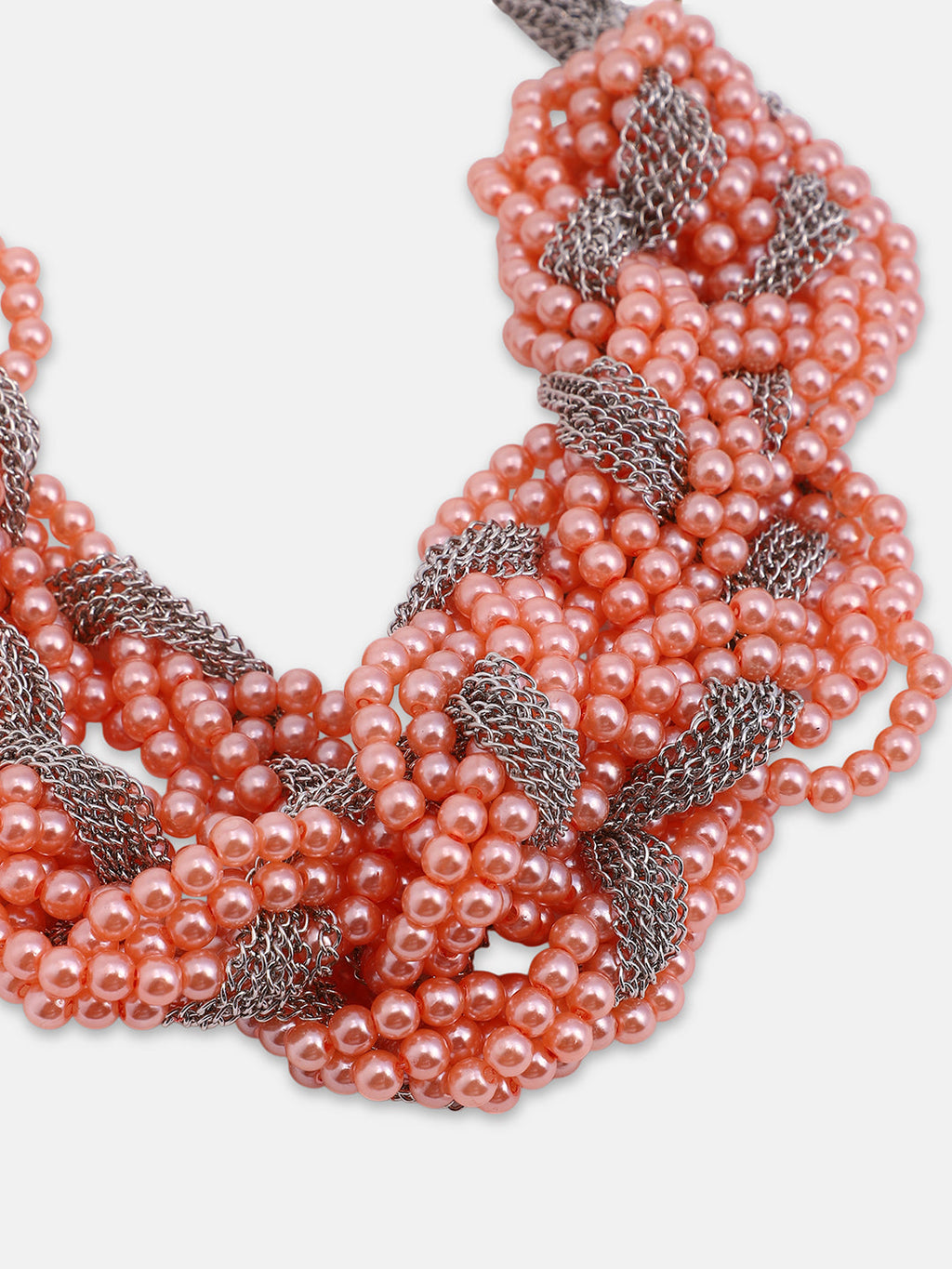 The Braided-Bead Statement Necklace - Peach Pink
