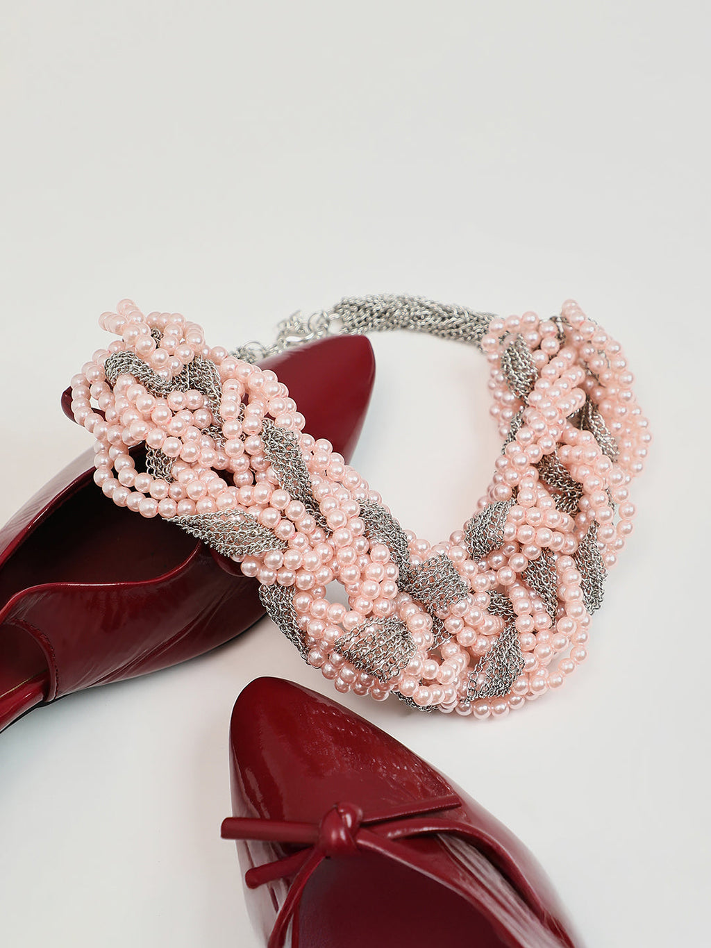 The Braided-Bead Statement Necklace - Baby Pink