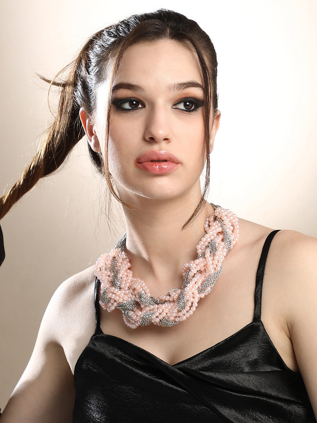 The Braided-Bead Statement Necklace - Baby Pink