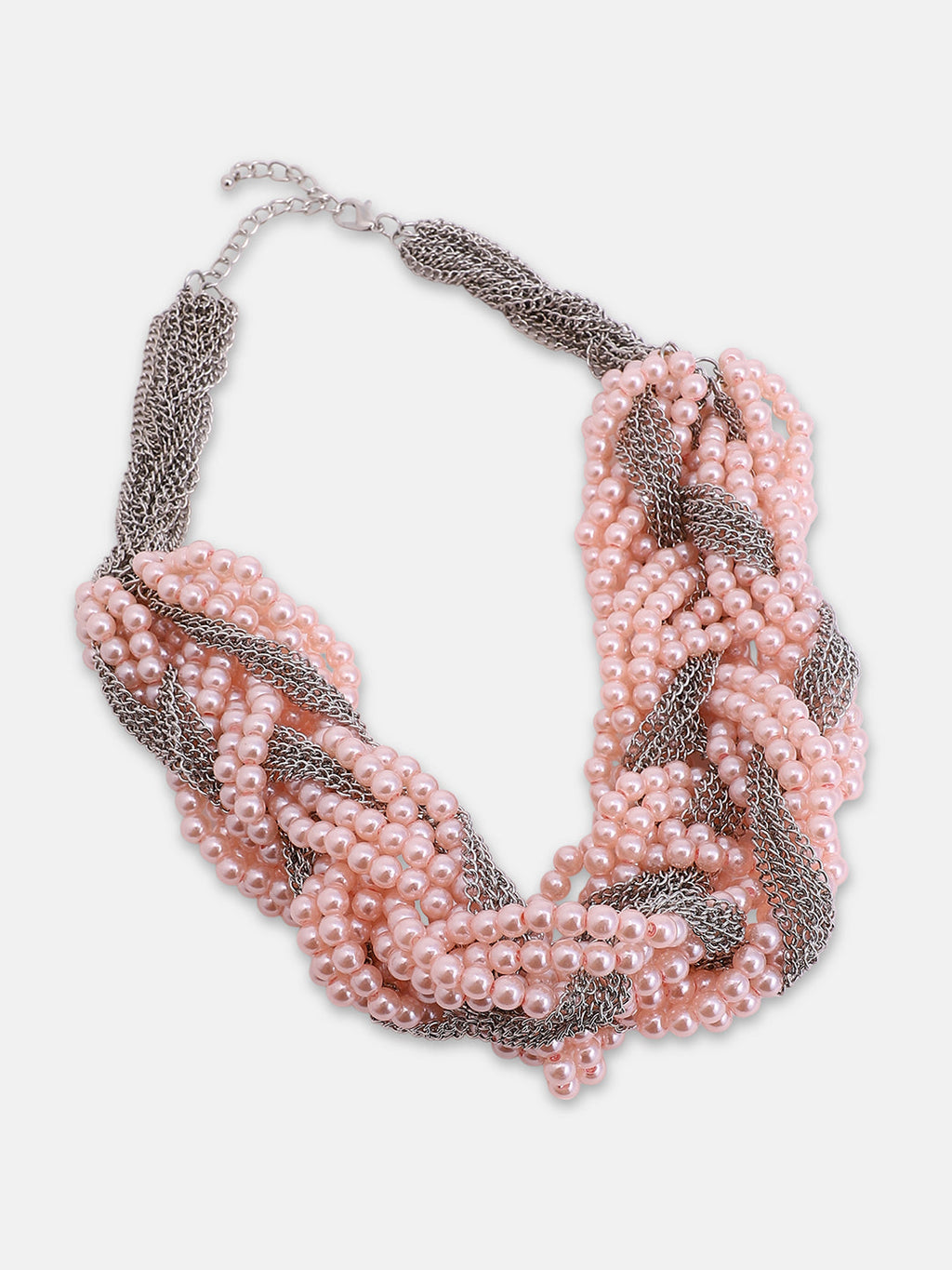 The Braided-Bead Statement Necklace - Baby Pink