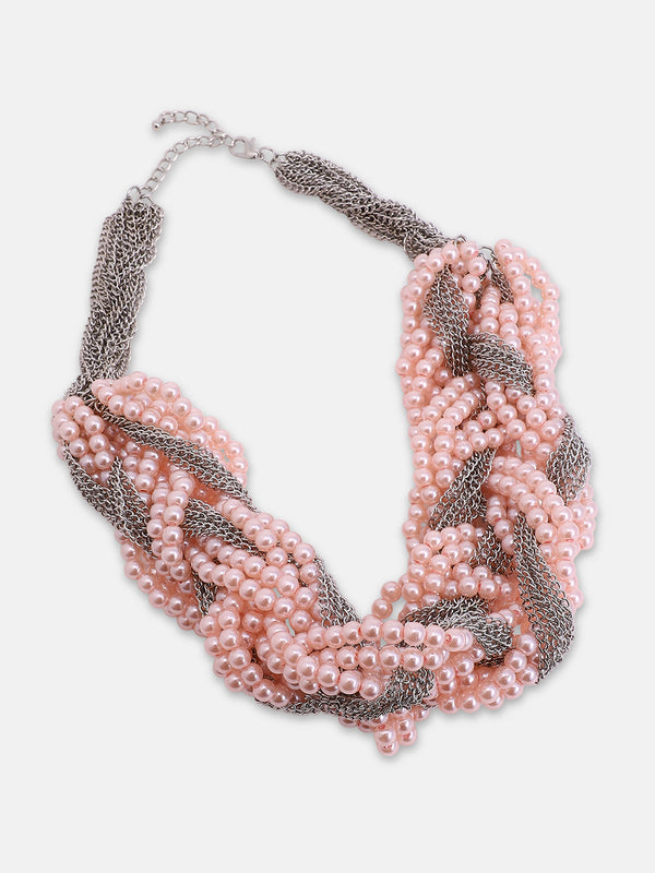 The Braided-Bead Statement Necklace - Baby Pink