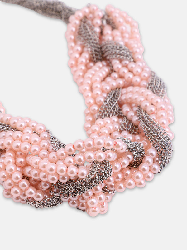 The Braided-Bead Statement Necklace - Baby Pink