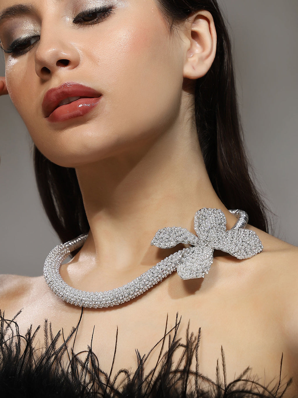 The Bling-Petalia Statement Necklace - Crystal Silver