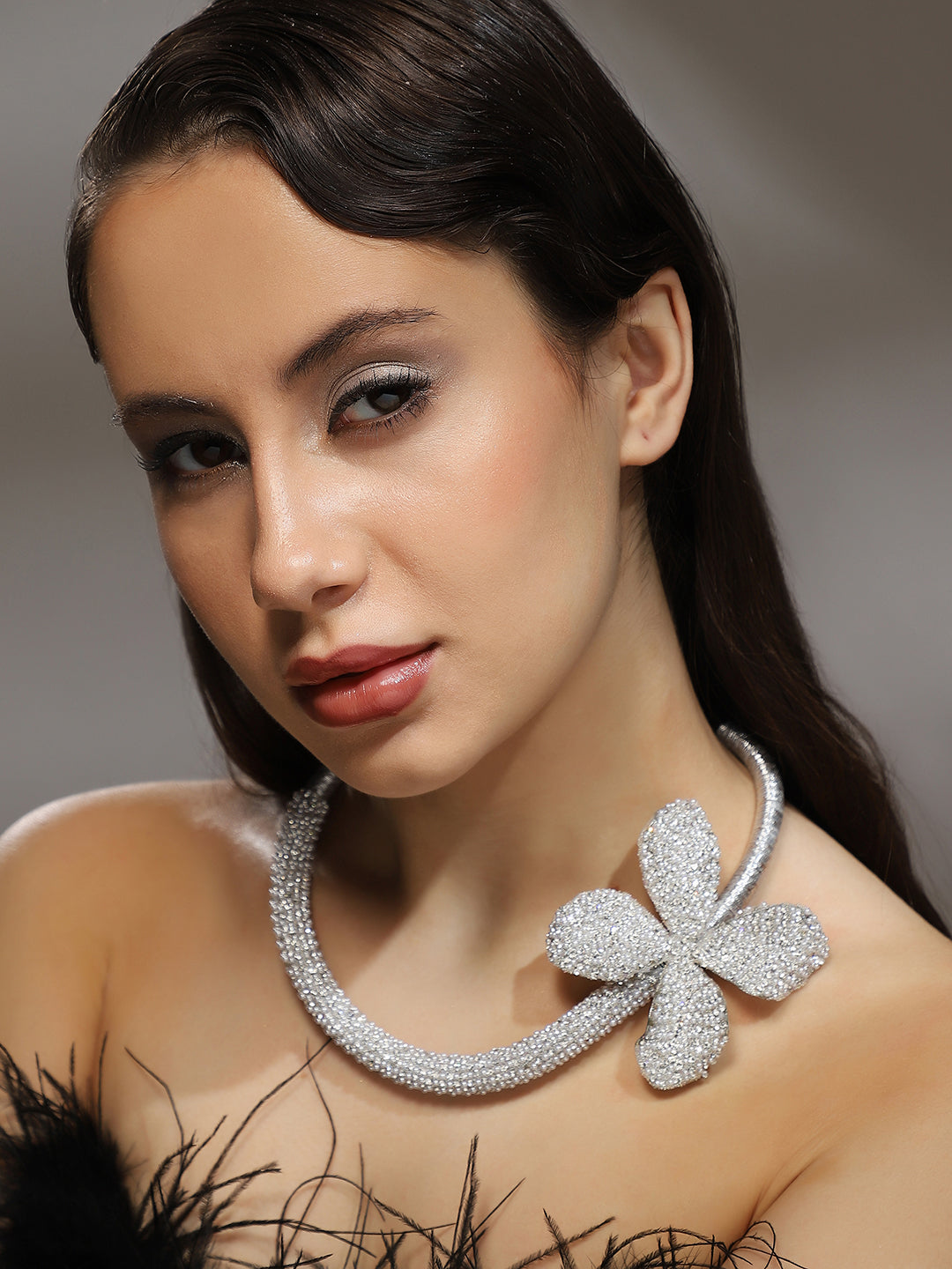 The Bling-Petalia Statement Necklace - Crystal Silver