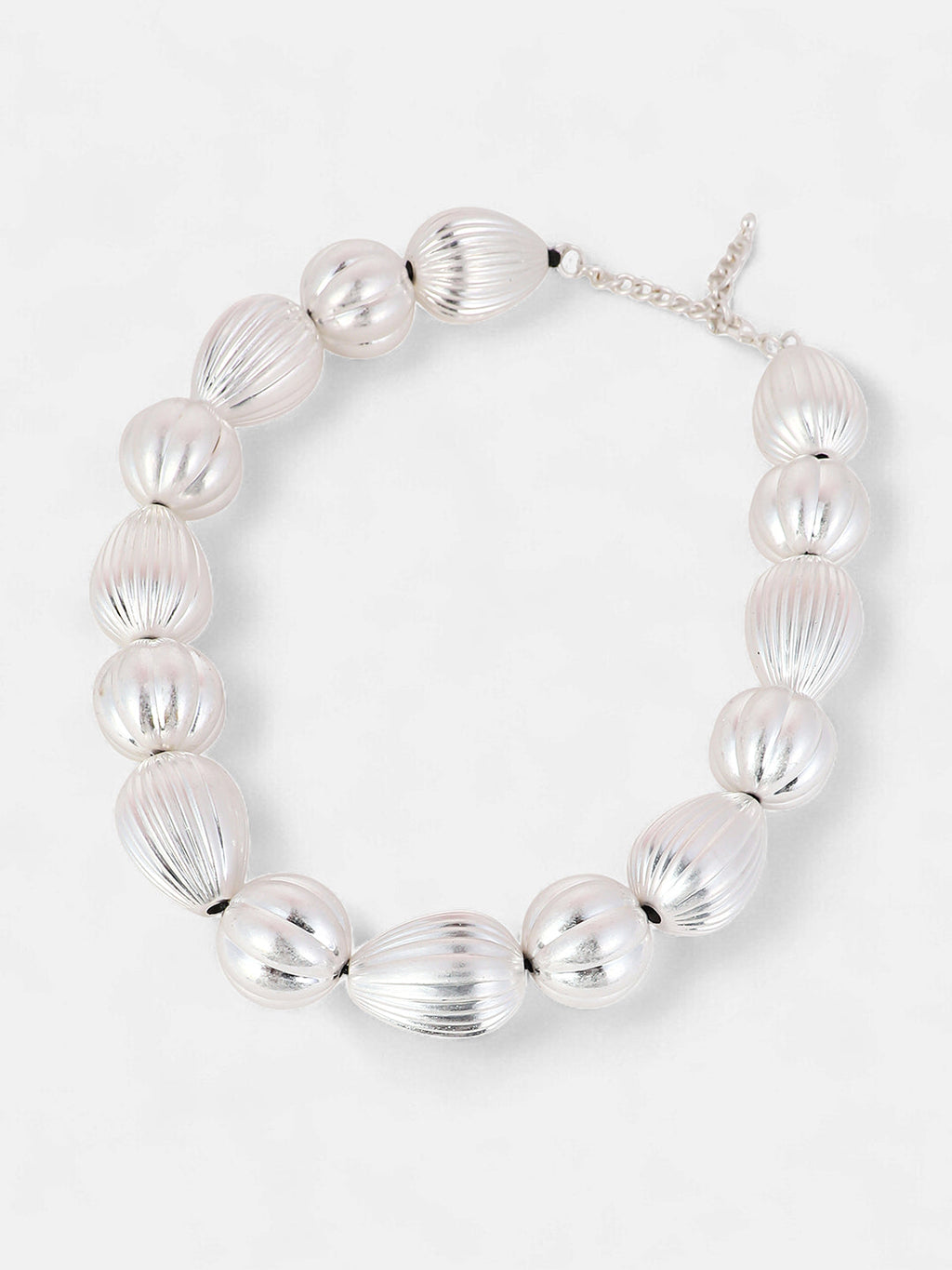 The Ribbed-Ovoid Collar Necklace - Metallic Silver