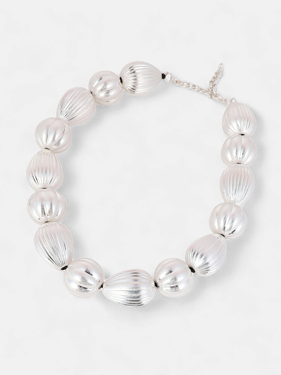 The Ribbed-Ovoid Collar Necklace - Metallic Silver