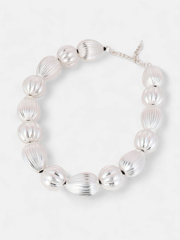 The Ribbed-Ovoid Collar Necklace - Metallic Silver