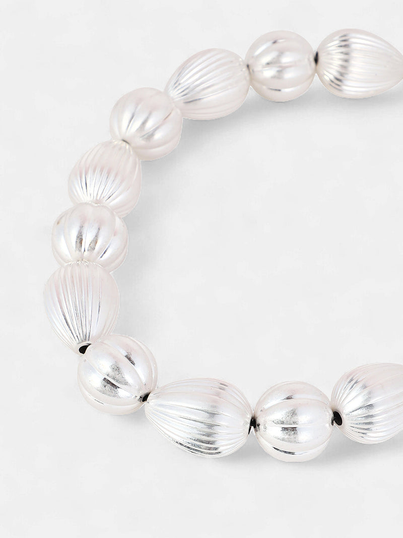The Ribbed-Ovoid Collar Necklace - Metallic Silver