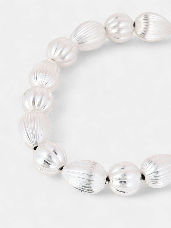 The Ribbed-Ovoid Collar Necklace - Metallic Silver