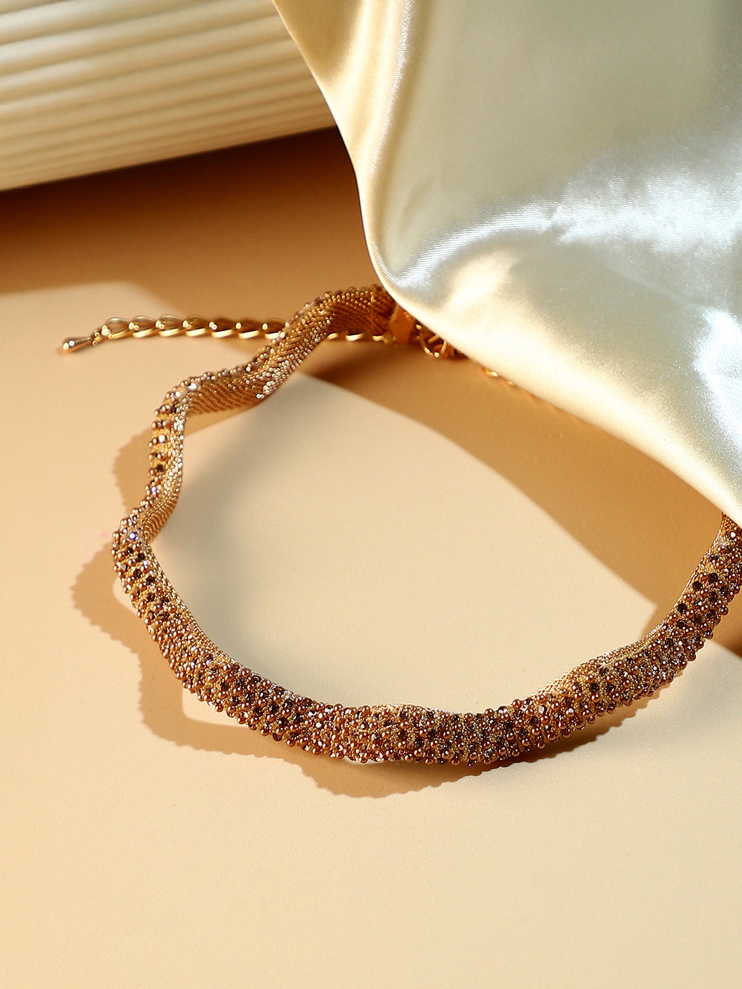 The Crystal-Swirl Choker Necklace - Antique Gold