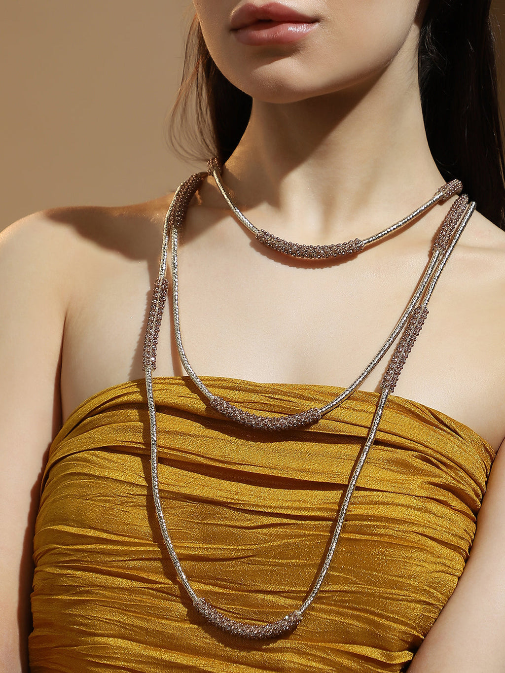 The Bling-Block Multi-Layer Necklace - Antique Gold