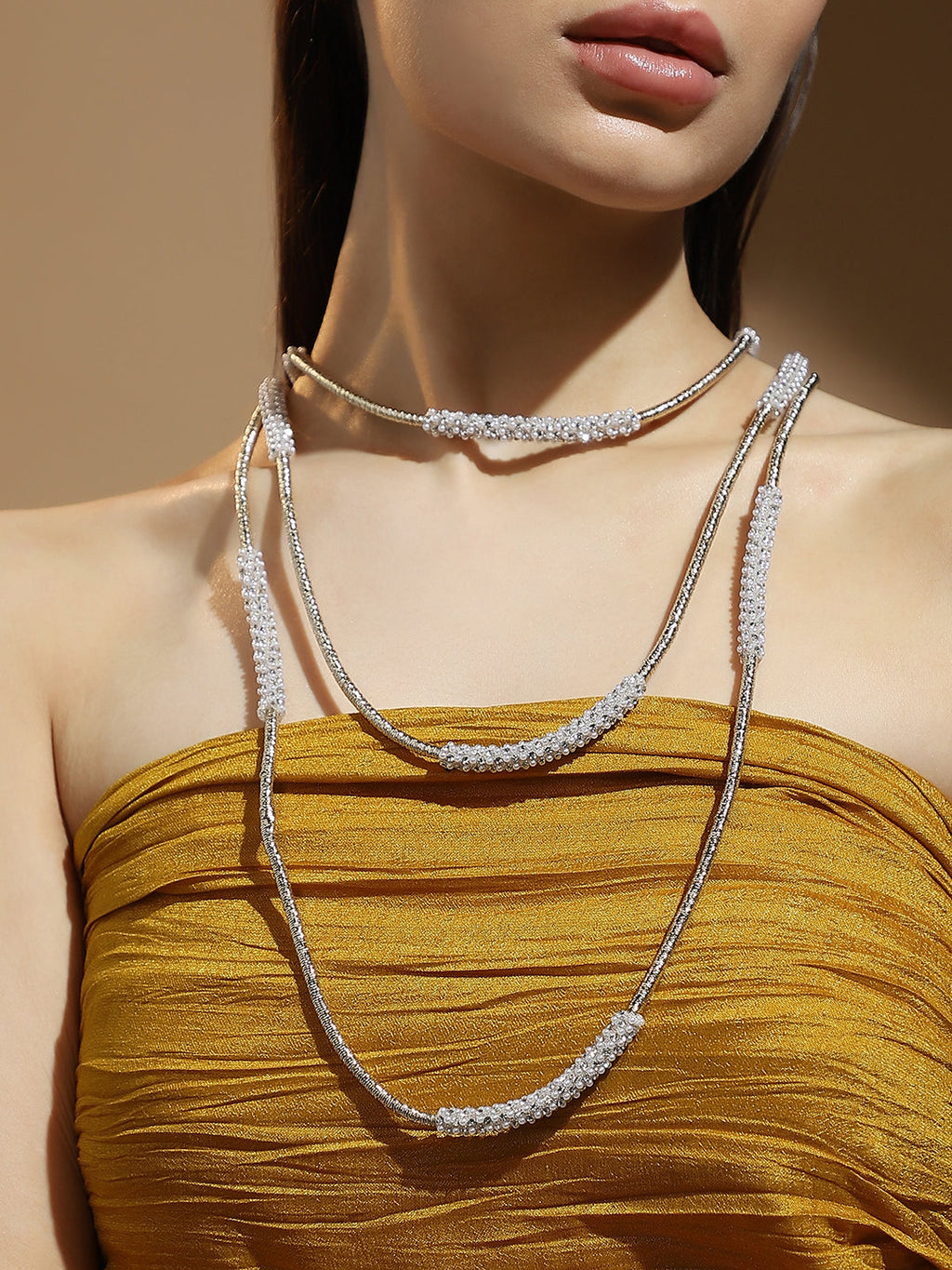 The Bling-Block Multi-Layer Necklace - Crystal Silver
