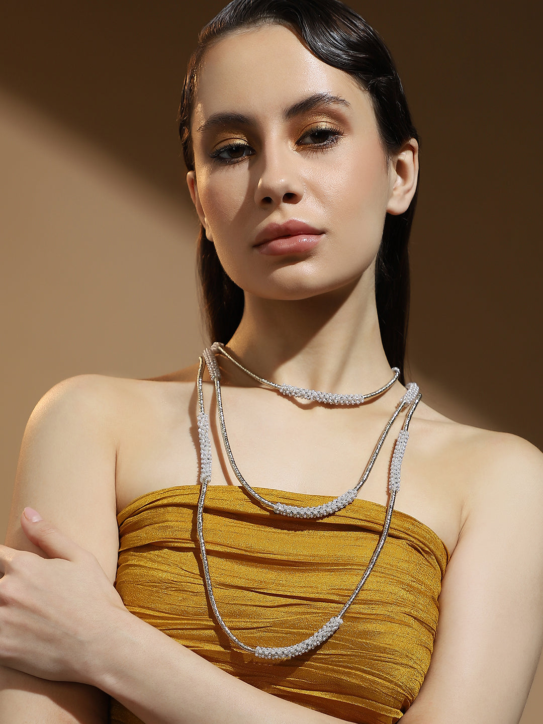 The Bling-Block Multi-Layer Necklace - Crystal Silver