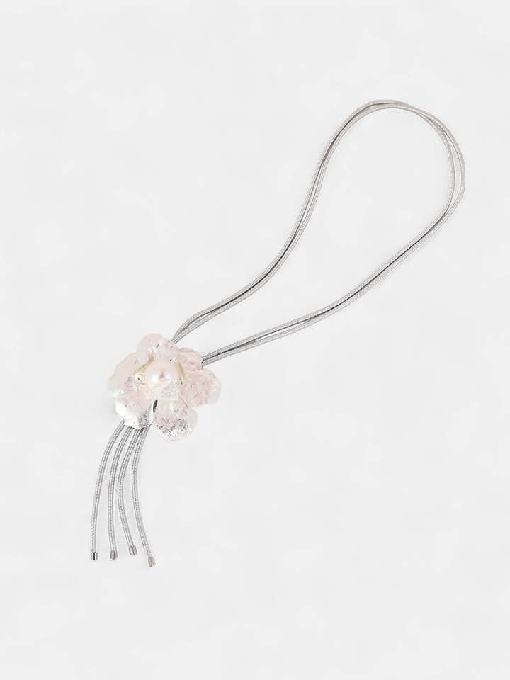 The Flora-Bloom Long Necklace - Metallic Silver